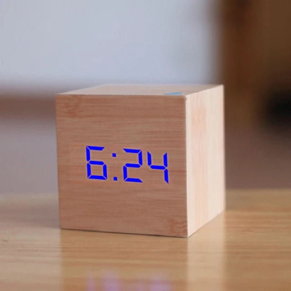 Minimalist LED Alarm Clock Displaying Time, Date, and Temperature