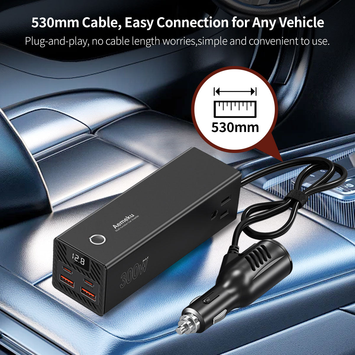 Car Power Inverter for Universal Use with Dual Quick Charge Ports
