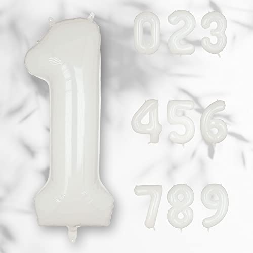 40" White Number Balloon Helium Foil Number Balloons Self Inflating for Birthday Party