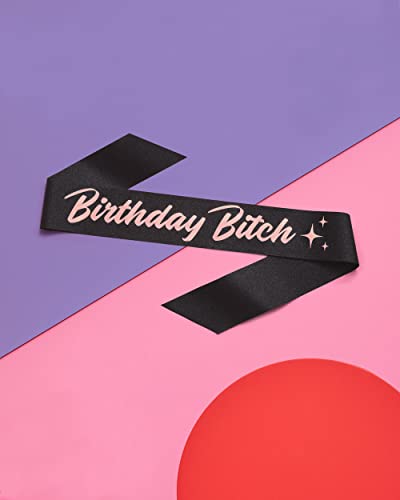 xo, Fetti Birthday Sash for Women - Black Glitter + Rose Gold Foil | Birthday Decorations - 21st, 30th, Birthday Girl