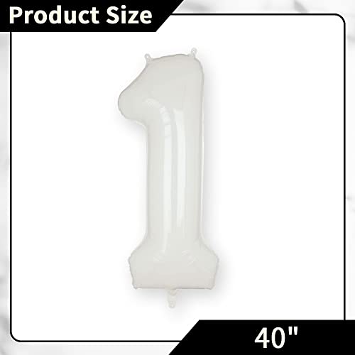 40" White Number Balloon Helium Foil Number Balloons Self Inflating for Birthday Party