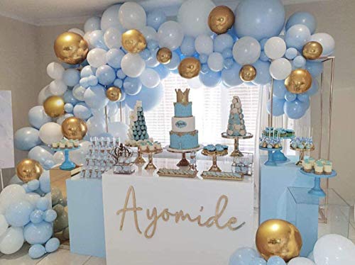128pcs Blue White Gold Chrome Balloon Arch for Wedding Bridal Shower Birthday Decorations