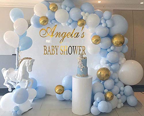 128pcs Blue White Gold Chrome Balloon Arch for Wedding Bridal Shower Birthday Decorations