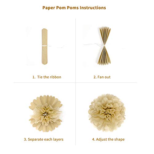17pcs Rustic Paper Pom Poms Paper Fans Lanterns for Bridal Baby Shower Birthday Wedding