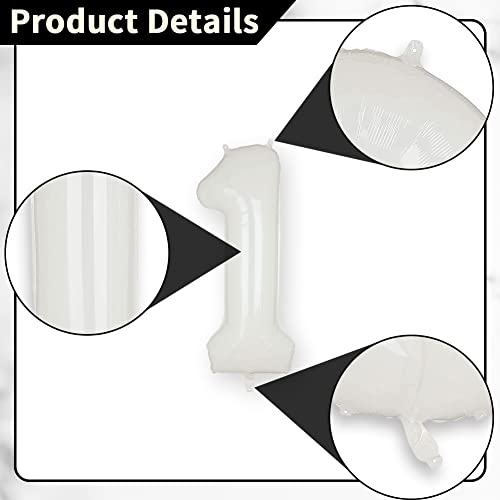 40" White Number Balloon Helium Foil Number Balloons Self Inflating for Birthday Party