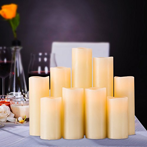 Set of 9 Flameless Candle with Remote Control for Wedding Centerpieces