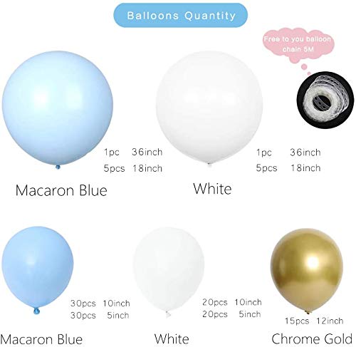 128pcs Blue White Gold Chrome Balloon Arch for Wedding Bridal Shower Birthday Decorations
