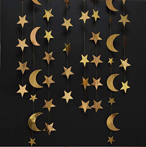 Gold Star Moon Garland Streamers Banner Backdrop for Wedding Bridal Shower Decor