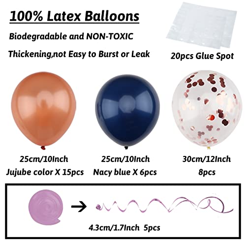 Navy Blue Rose Gold Birthday Party Decorations with Happy Birthday Banner Paper Pom Poms Balloons