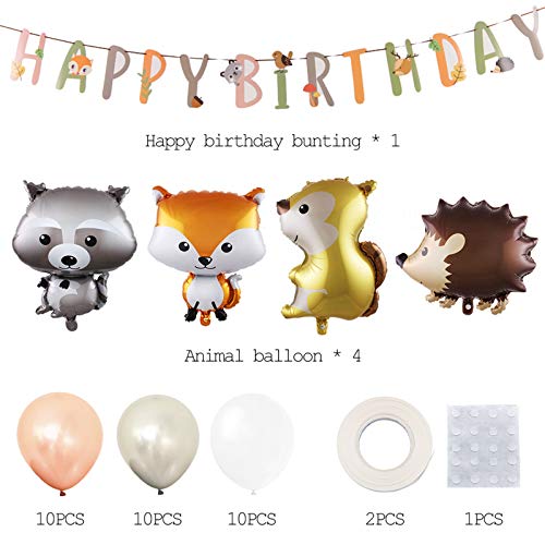 Woodland Animal Balloons & Happy Birthday Banner Birthday Party Decorations