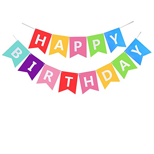 Birthday Decorations Banner with Tissue Pom Poms for Rainbow Birthday Party