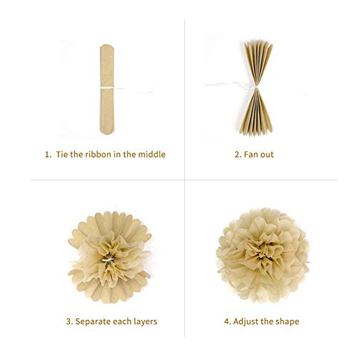 17pcs Rustic Paper Pom Poms Paper Fans Lanterns for Bridal Baby Shower Birthday Wedding