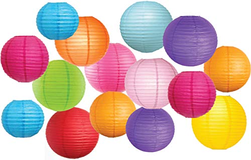 Large Assortment of 15 Pcs Colorful Paper Lanterns for Home Decor Weddings