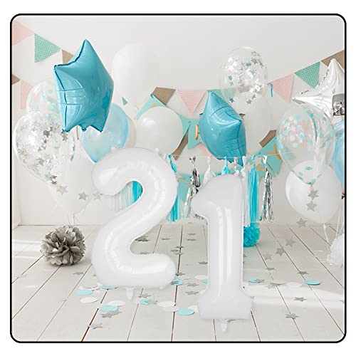 40" White Number Balloon Helium Foil Number Balloons Self Inflating for Birthday Party