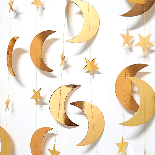 Gold Star Moon Garland Streamers Banner Backdrop for Wedding Bridal Shower Decor