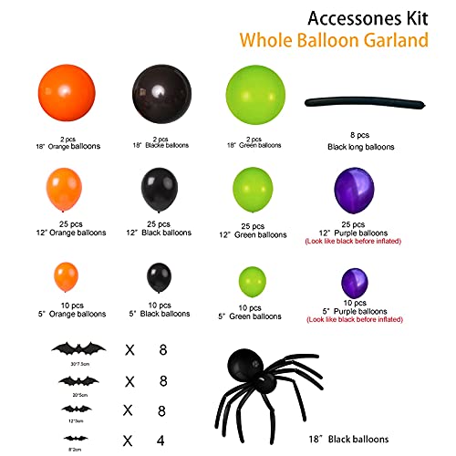 186Pcs Halloween Balloon Garland Arch kit with Spider Balloons for Halloween Theme Party Decorations