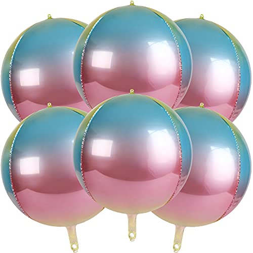 Rainbow 4D Balloons 6Pcs 18 inch Mylar Foil Balloons Round for Birthday Bridal Shower