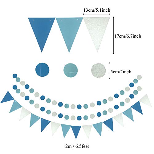 21Pcs Blue Hanging Paper Fans Pom Poms Flowers for Birthday Parties