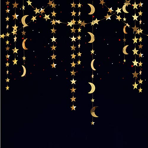 Gold Star Moon Garland Streamers Banner Backdrop for Wedding Bridal Shower Decor