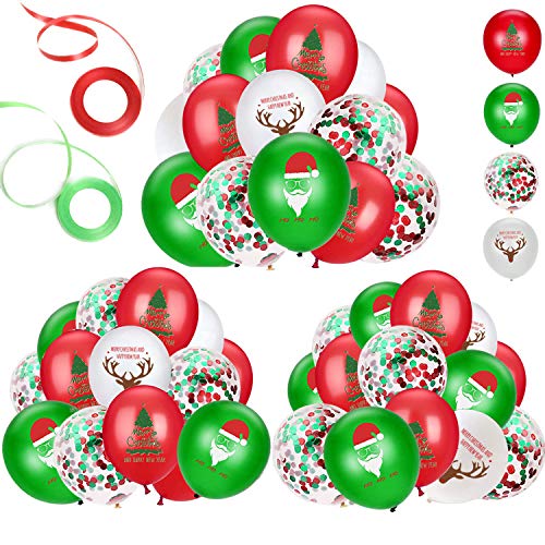 72pcs Christmas Balloons Red Green Confetti Balloons Kit for Christmas Holiday