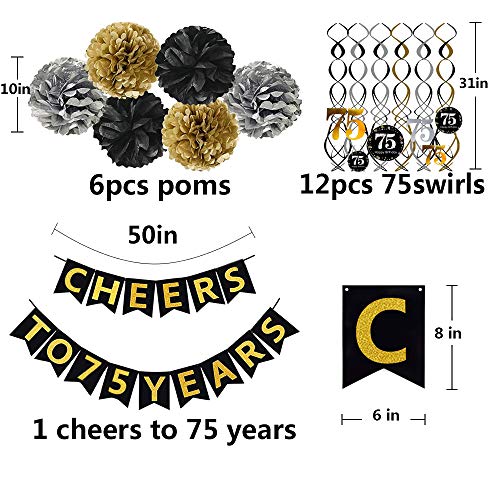 Gold Glittery 75th Birthday Party Decorations Banner