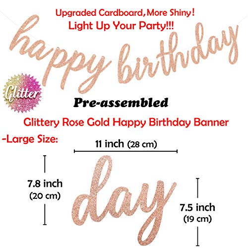 Rose Gold Birthday Party Decorations with Happy Birthday Banner and Tissue Pom Poms