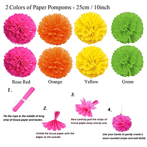 21Pcs Multi-color Hanging Paper Fans, Pom Poms Flowers for Wedding Décor, Fiesta or Mexican Party
