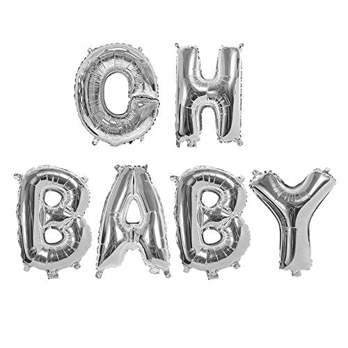 Giant Oh Baby Silver Foil Letter Balloons 40 Inch Metallic Gender Reveal Birthday Party