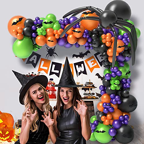 186Pcs Halloween Balloon Garland Arch kit with Spider Balloons for Halloween Theme Party Decorations