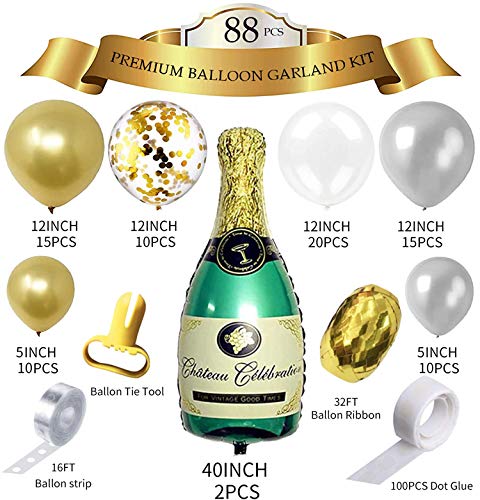 88 PCS Gold Silver Champagne Bottle Balloon Kit for Wedding and Bridal Shower