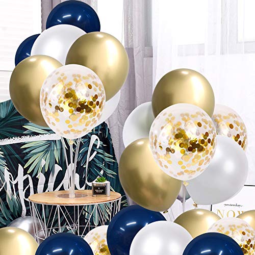 50 pcs Navy Blue and Gold Confetti Balloons Birthday Balloons for Graduation Birthday