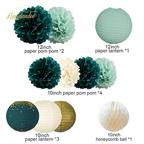 12PCS Green Hanging Tissue Pom Poms Wedding Bridal Shower Party Decorations