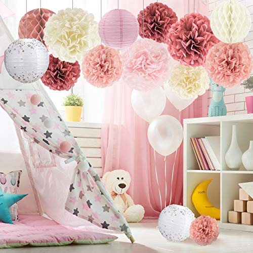 22pcs Hanging Tissue Paper Pom Poms for Birthday Party and Wedding