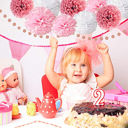 Pink Rose Gold Birthday Party Pom Pom Decorations Set