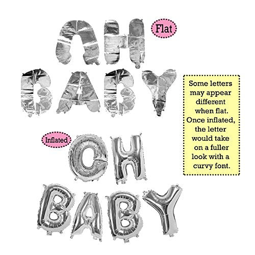 Giant Oh Baby Silver Foil Letter Balloons 40 Inch Metallic Gender Reveal Birthday Party