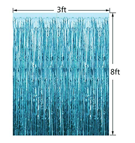 2pcs Light Blue Metallic Foil Fringe Curtains Photo Booth Props for Birthday Wedding