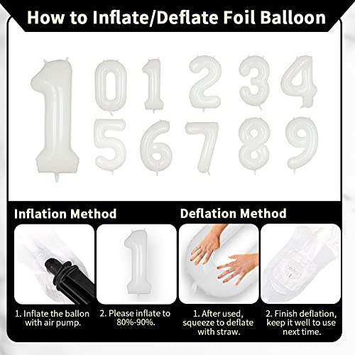 40" White Number Balloon Helium Foil Number Balloons Self Inflating for Birthday Party