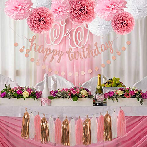 Pink Rose Gold Birthday Party Pom Pom Decorations Set