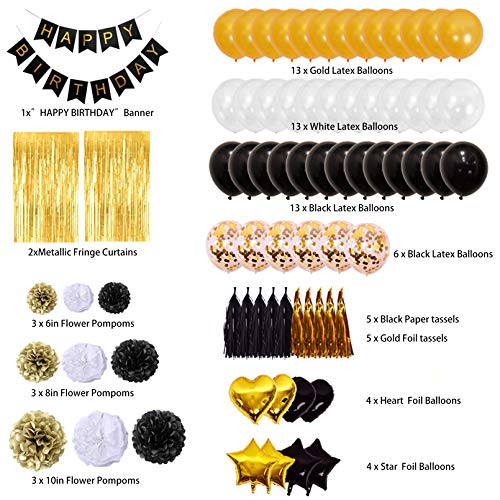 Black and Gold Birthday Decorations for Men with Balloons and Banners
