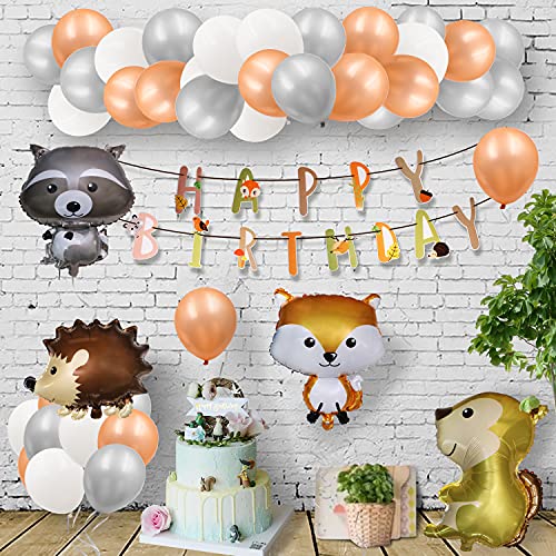 Woodland Animal Balloons & Happy Birthday Banner Birthday Party Decorations