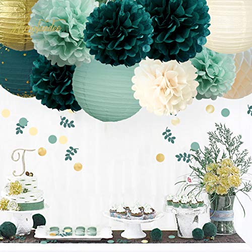 12PCS Green Hanging Tissue Pom Poms Wedding Bridal Shower Party Decorations