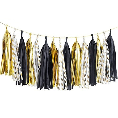 Black and Gold Party Decorations Black Gold Tissue Paper Pom Poms for Graduation Birthday Party Decorations