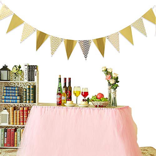 Sparkly Paper Banner Triangle Flags Bunting for Baby Shower, Birthday Party Decorations