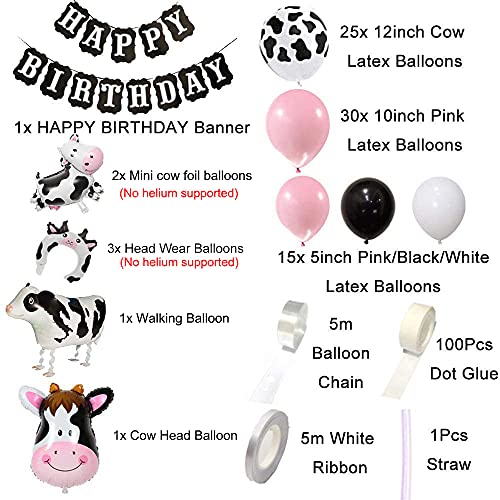 85pcs Funny Cow Party Balloon Arch Decorations with Happy Birthday Banner