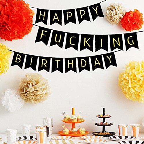 Black Happy Fucking Birthday Bunting Banner for Birthday Decorations