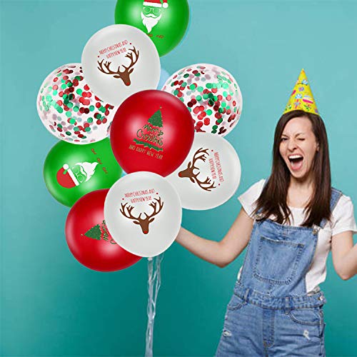 72pcs Christmas Balloons Red Green Confetti Balloons Kit for Christmas Holiday