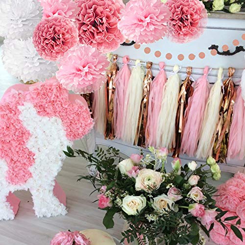 Pink Rose Gold Birthday Party Pom Pom Decorations Set