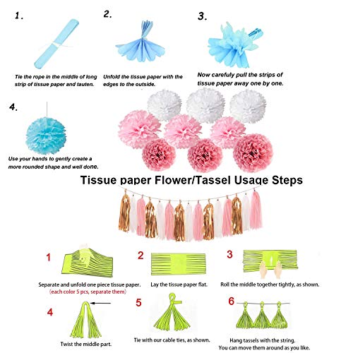 Pink Rose Gold Birthday Party Pom Pom Decorations Set