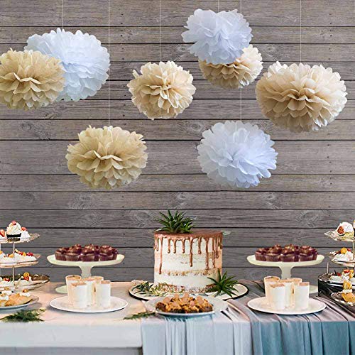 17pcs Rustic Paper Pom Poms Paper Fans Lanterns for Bridal Baby Shower Birthday Wedding