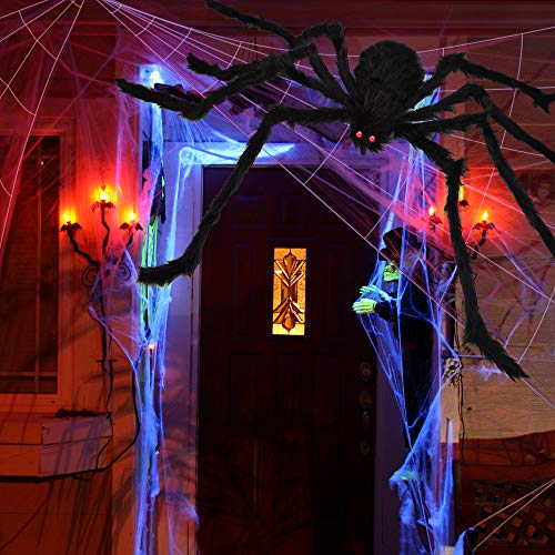 Giant Spider Fake Spider with Triangular Huge Spider Web for Halloween Decorations